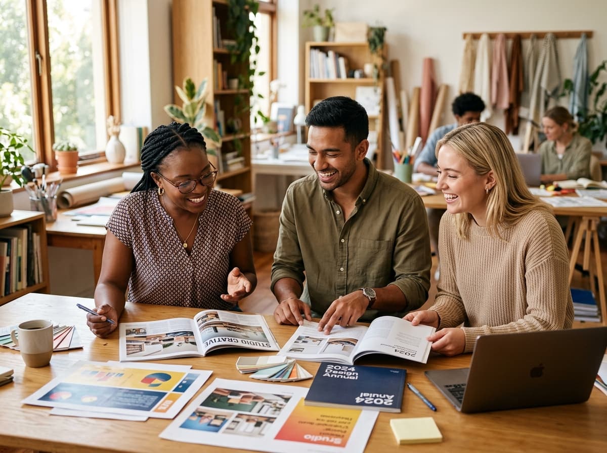Design team reviewing print swatches
